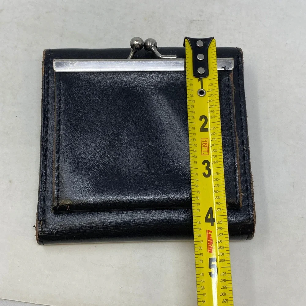 Patricia Nash Black Italian Leather Trifold Wallet Floral Kiss Lock Coin Pouch